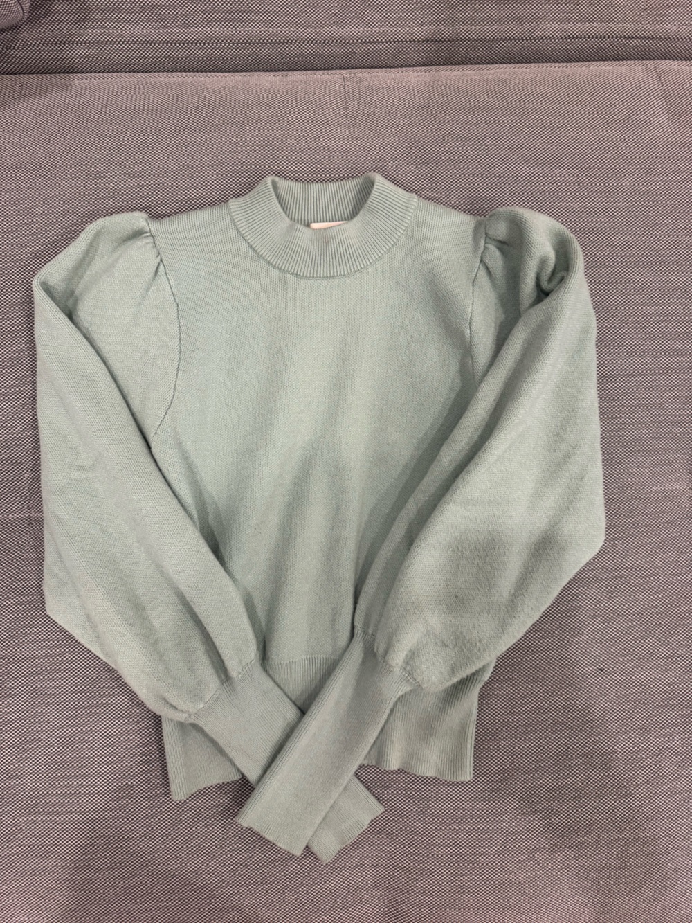 Puff-Sleeve Crewneck Sweater in Light Sage